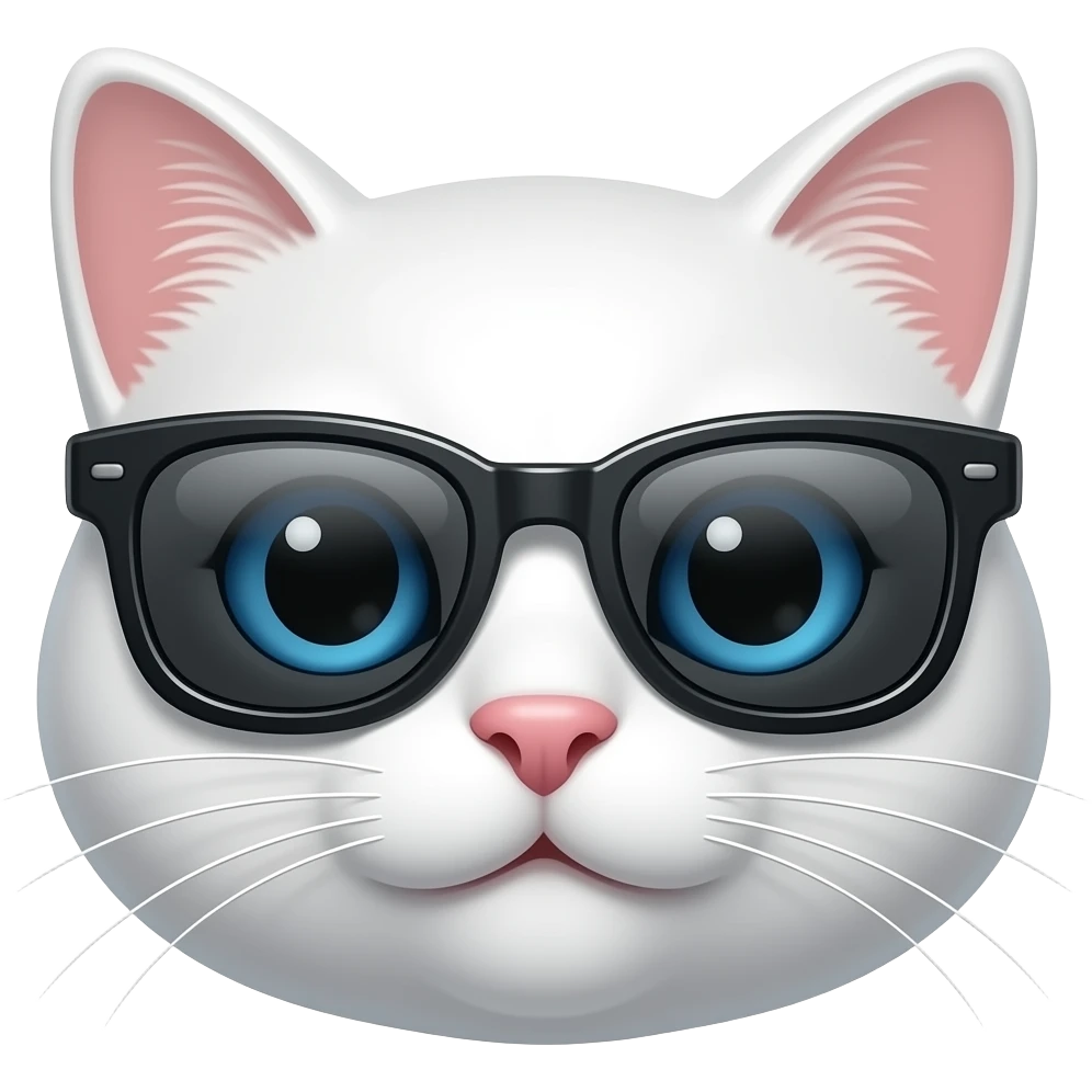 белый кот, с голубыми глазами и солнцезащитными очками emoji