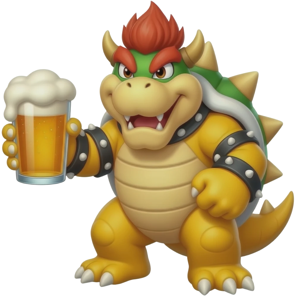 make bowser holding a cup of beer emoji