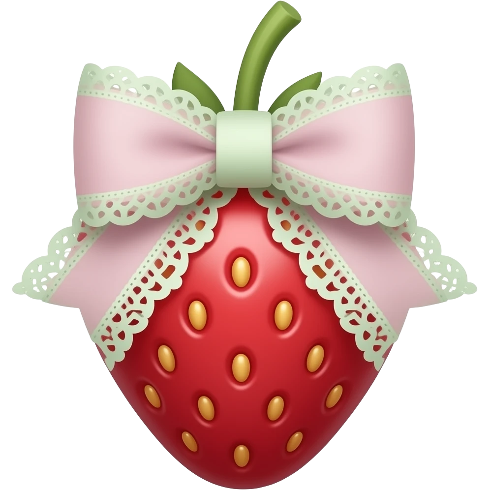 Cute strawberry light pink & light green bow lace coquette bow emoji