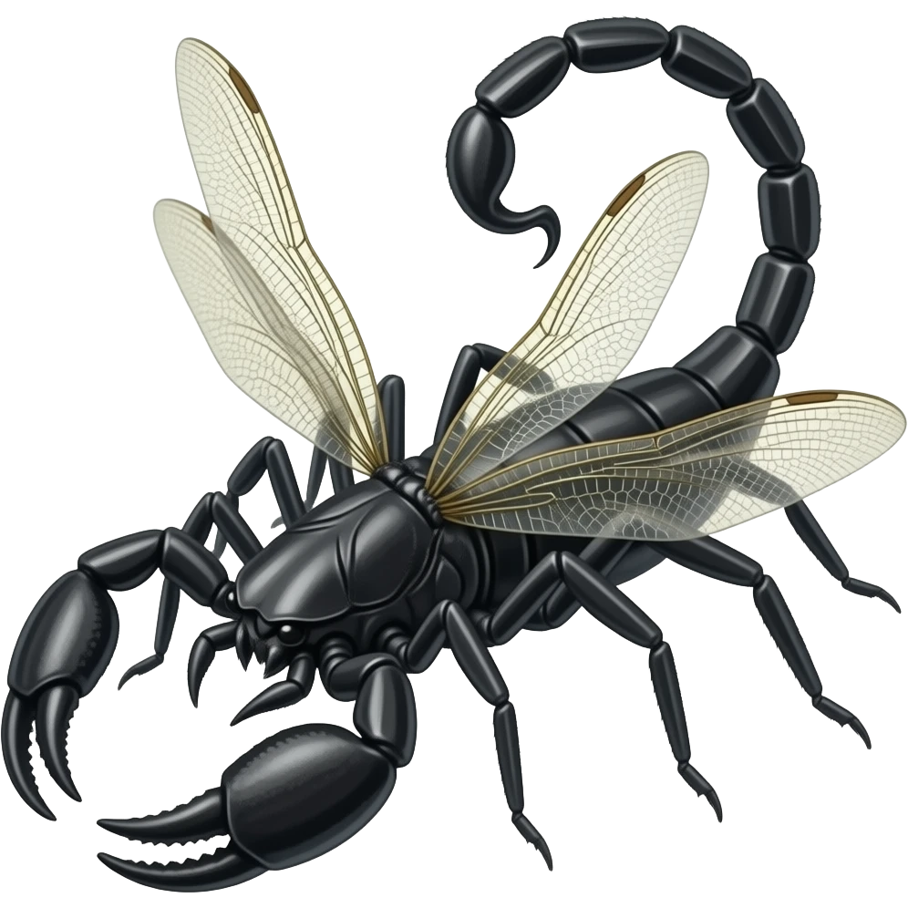 A black widow spider with dragonfly wings, a scorpion tail, and pinchers emoji