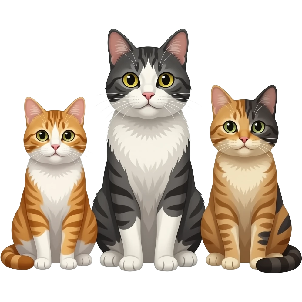 Varios gatos de distintas razas todos sentaditos al lado del otro emoji