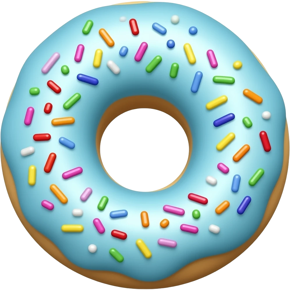light blue donut with sprinkles. top view emoji