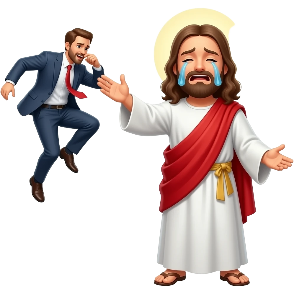 Jesus throwing a rich crying ceo into hell emoji