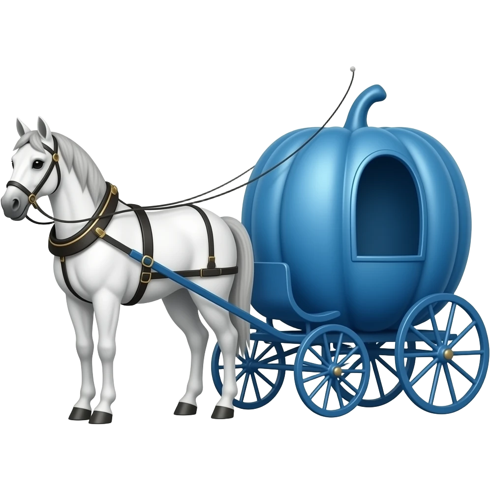 A white horse pulls a blue pumpkin carriage emoji