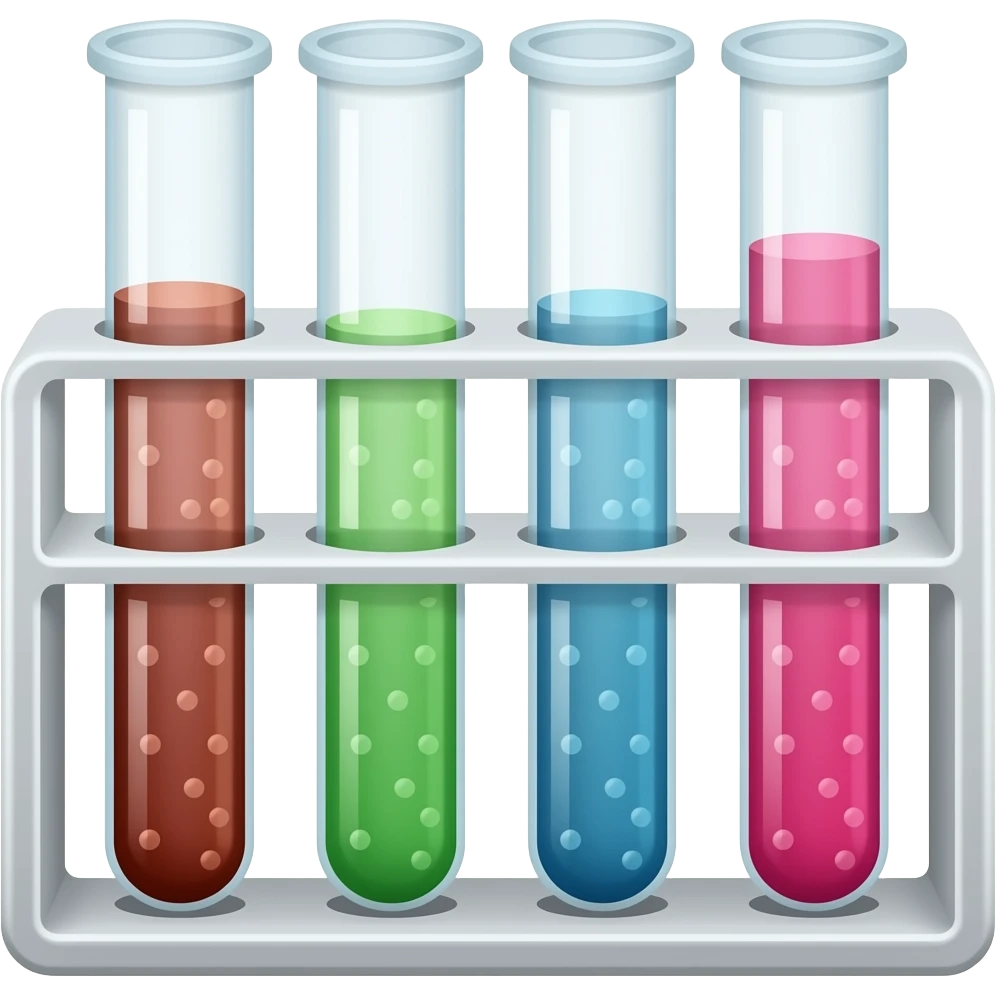 test tubes in test trays with different chemicals filled cartoon style game assert emoji