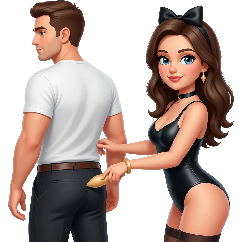 BDSM Woman putting a dildo in the ass of a man emoji
