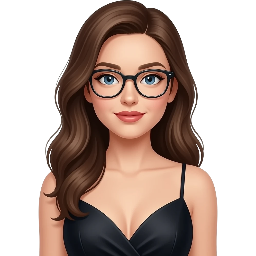 Realisting woman sexy posing elegant black dress model looking calm wearing glasses emoji