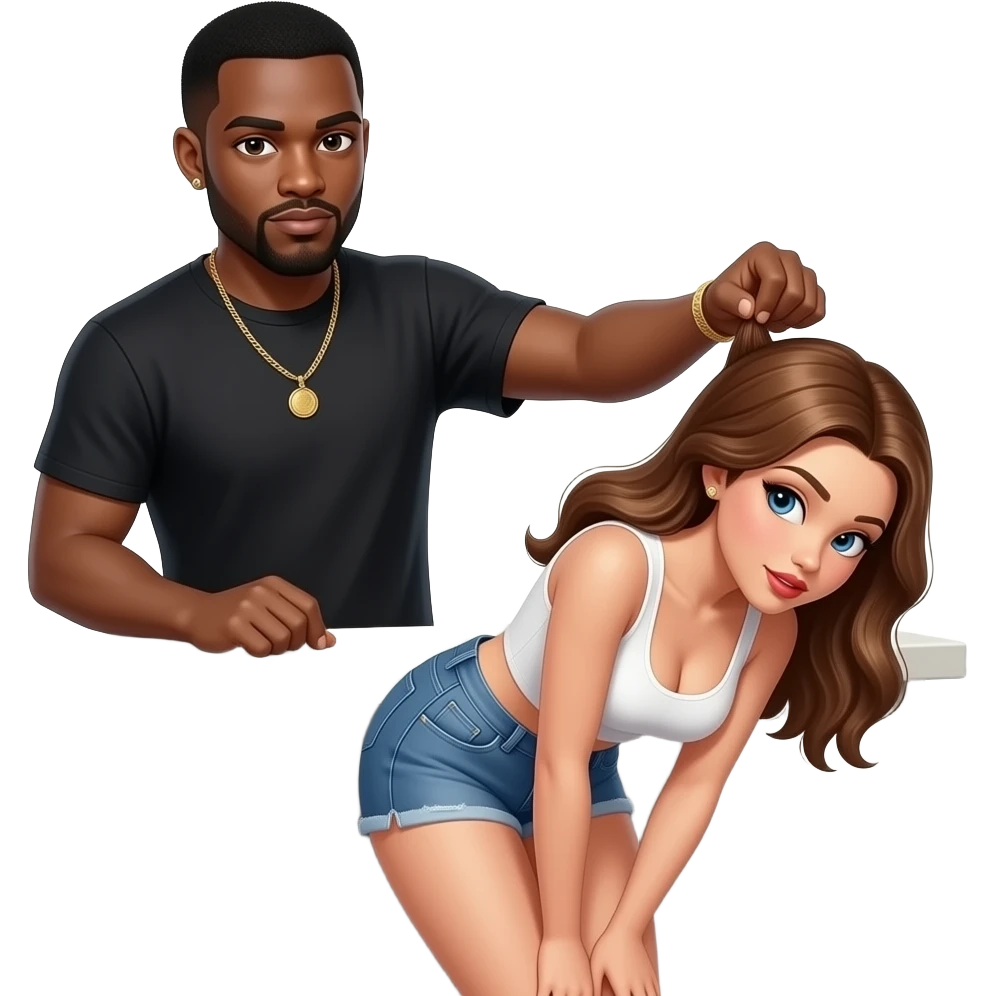 black man thug standing behind Woman bent over counter he's pulling her hair  sex emoji