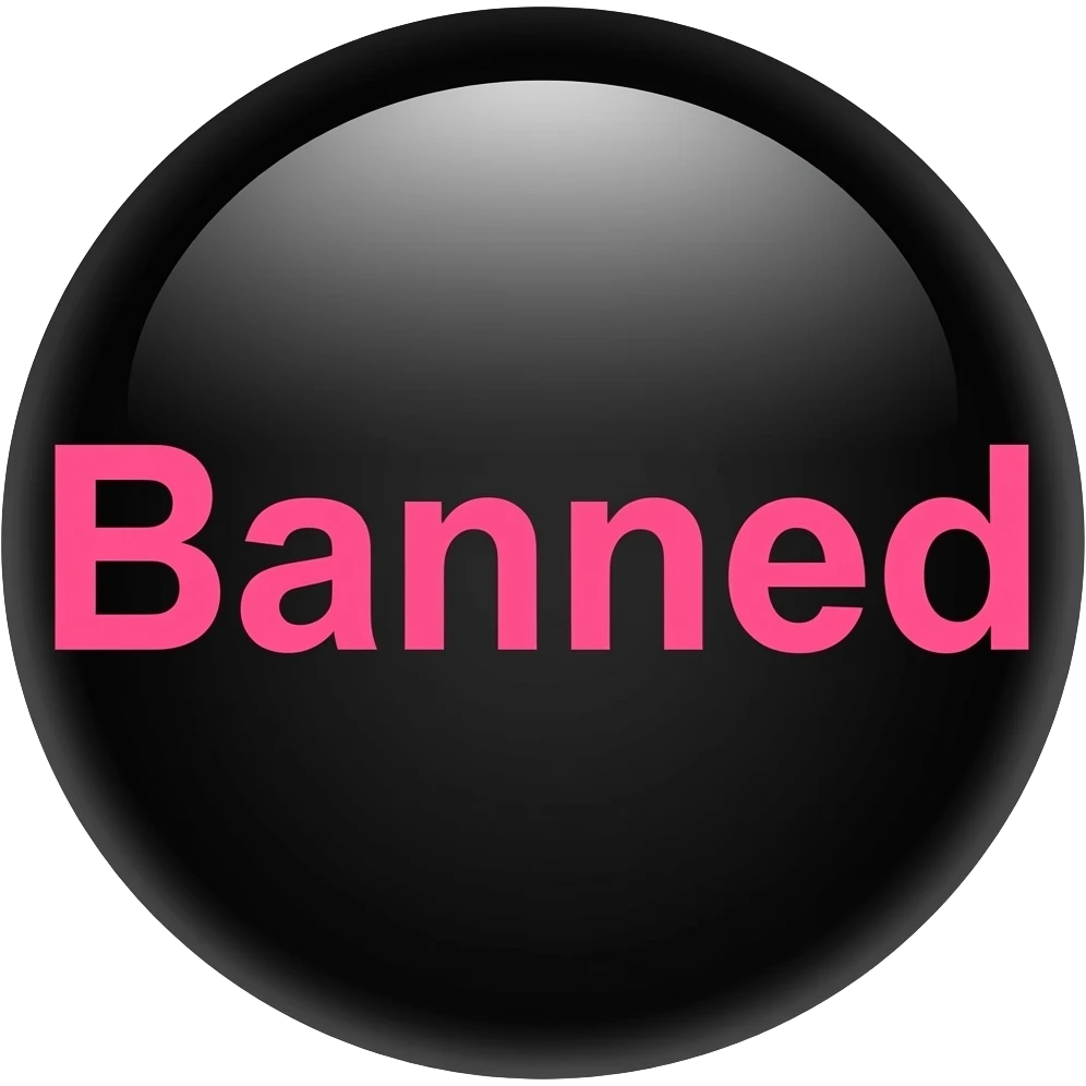 the words "Banned" with pink letters on a plain black field emoji
