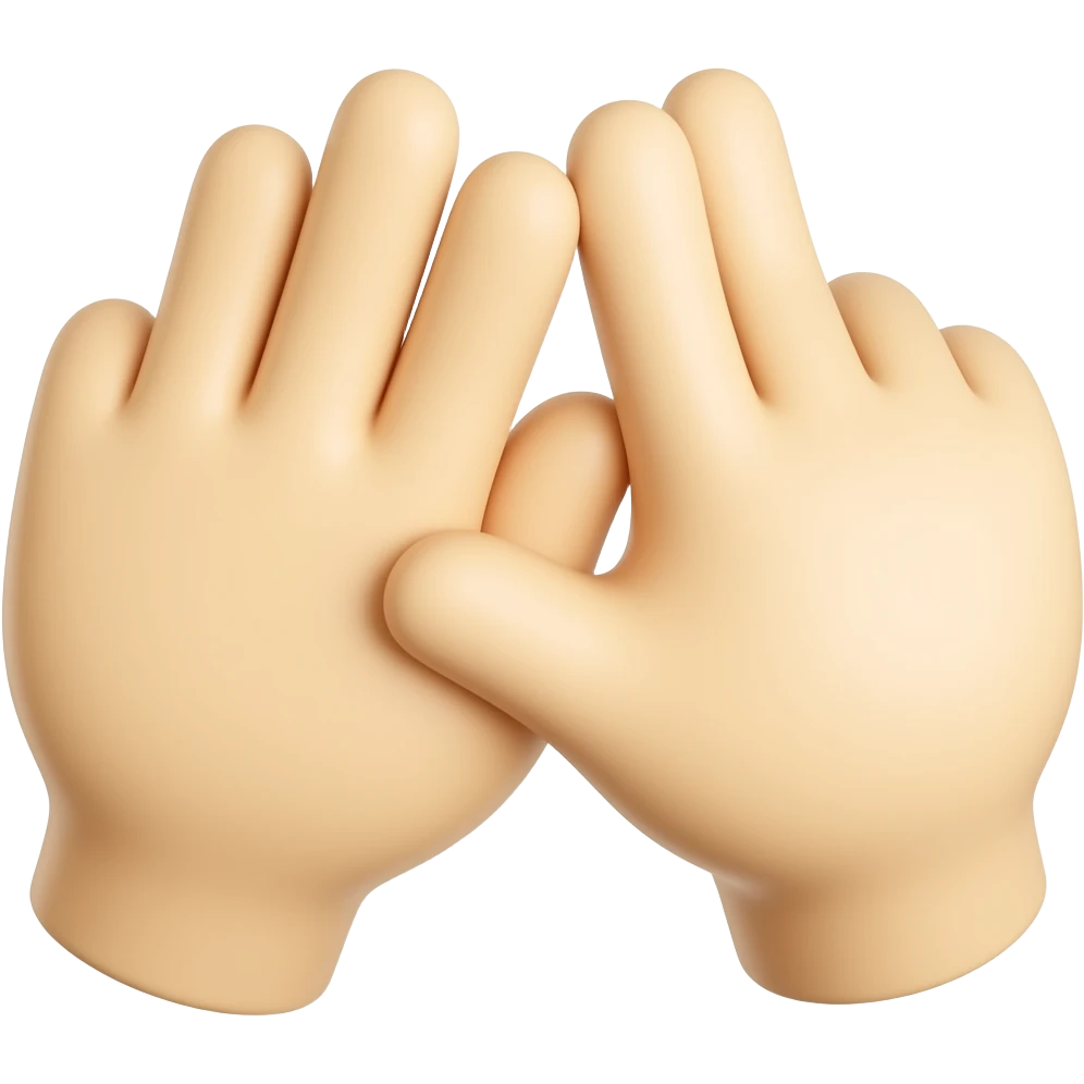 Cute 3D emoji hands making a soft cheek pose, hands placed beside an invisible face, playful aegyo gesture, rounded glossy texture, white background, centered. No face, no person. emoji