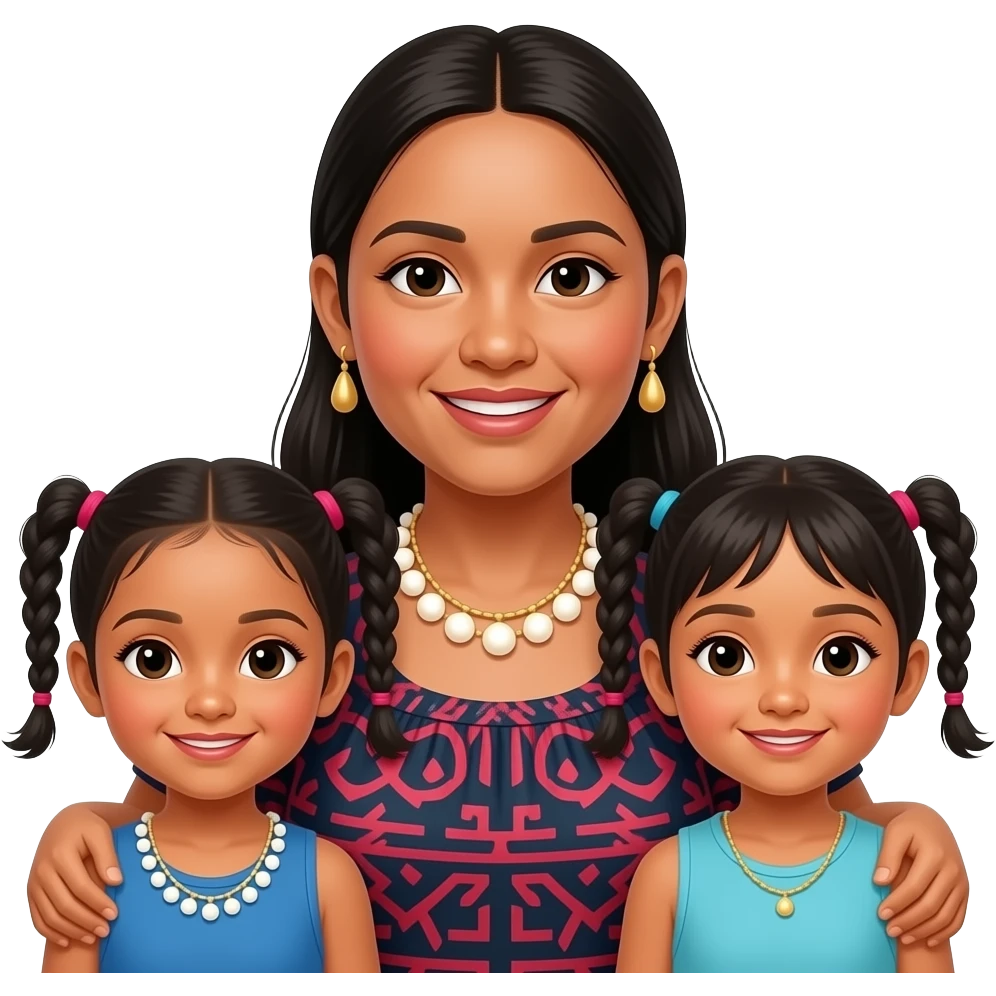 Tongan parent with 2 young children emoji image with mom emoji