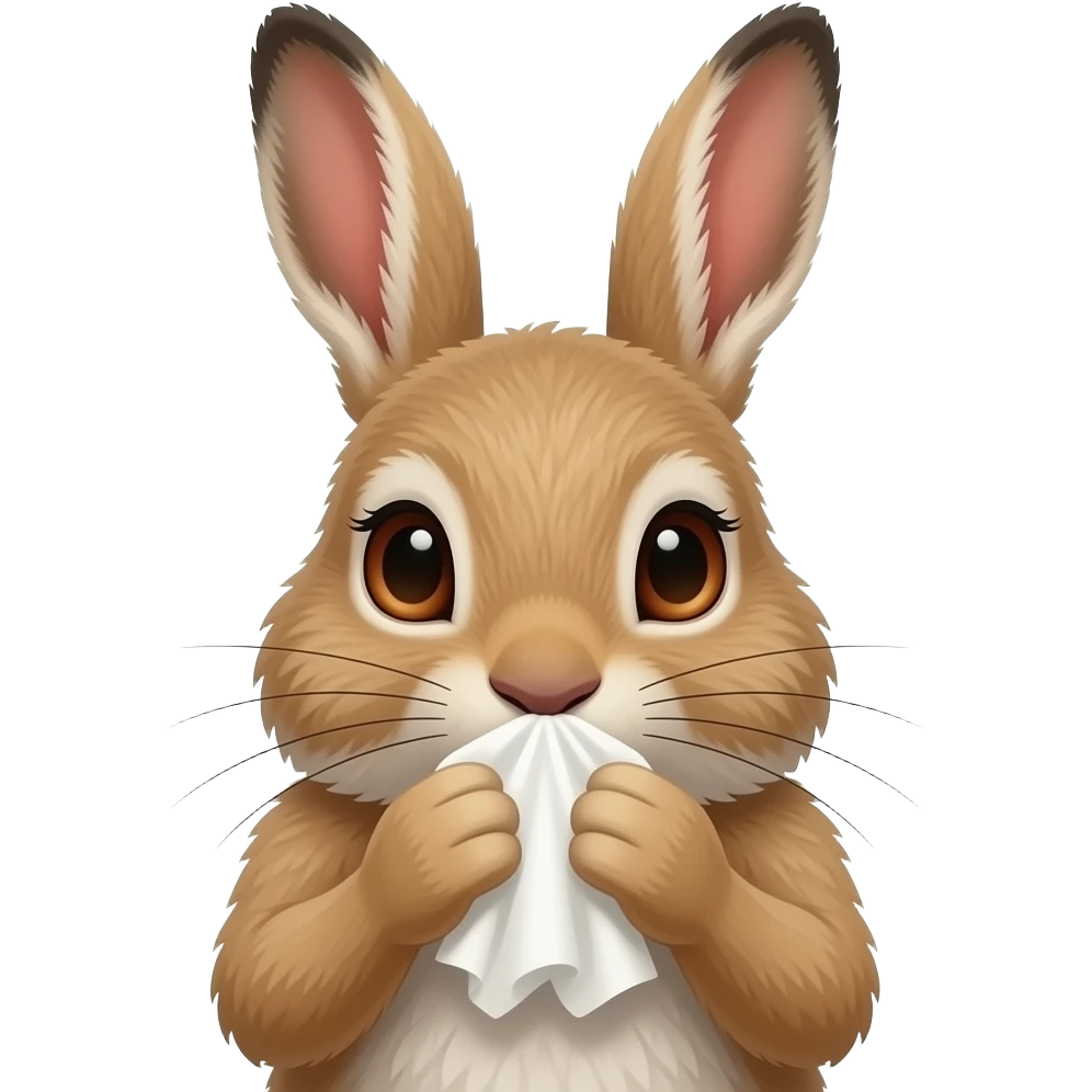 Anthropomorphic Mountain hare suffered from allergy Sinusitis so he hold a napkin emoji