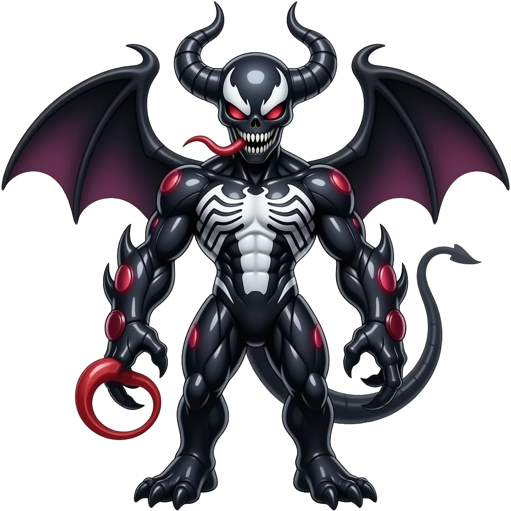 Shiny Horned Futuristic Badass Demonic Spectral Dusky Spooky Skull-faced Cool Hot Stylish Handsome Alien-Salandit-Venom-Darkrai-Genesect-Fakémon-fusion (full body) emoji