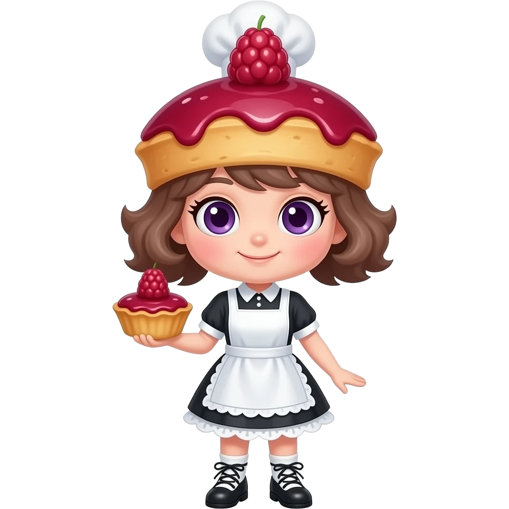 Raspberry tart girl mascot, full body, oversized head and tiny body ...