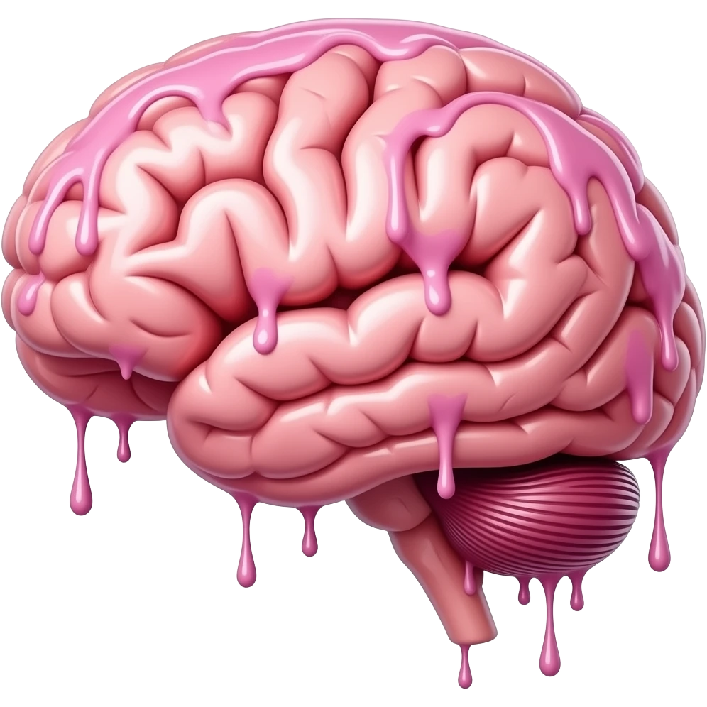 Melting brain, pink vessels dripping everywhere, melting from stimulation overload emoji