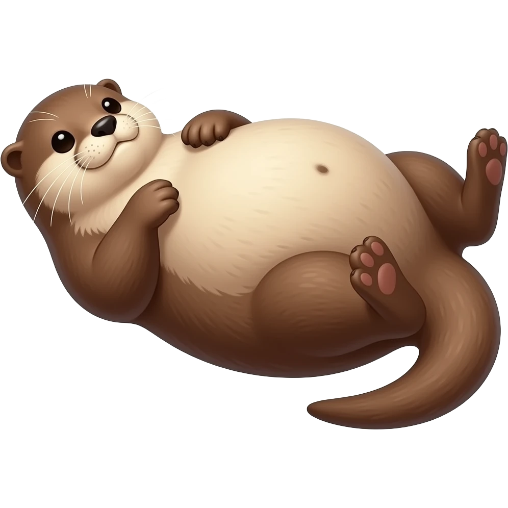 A female Otter is laying sprawled on her back,her Bellybutton booping on a satisfied gut from a hefty meal,Noticing her humongous overfed stomach,she is so stuffed with a heavy food baby,she can not move because her big full Tummy made her too fat. emoji