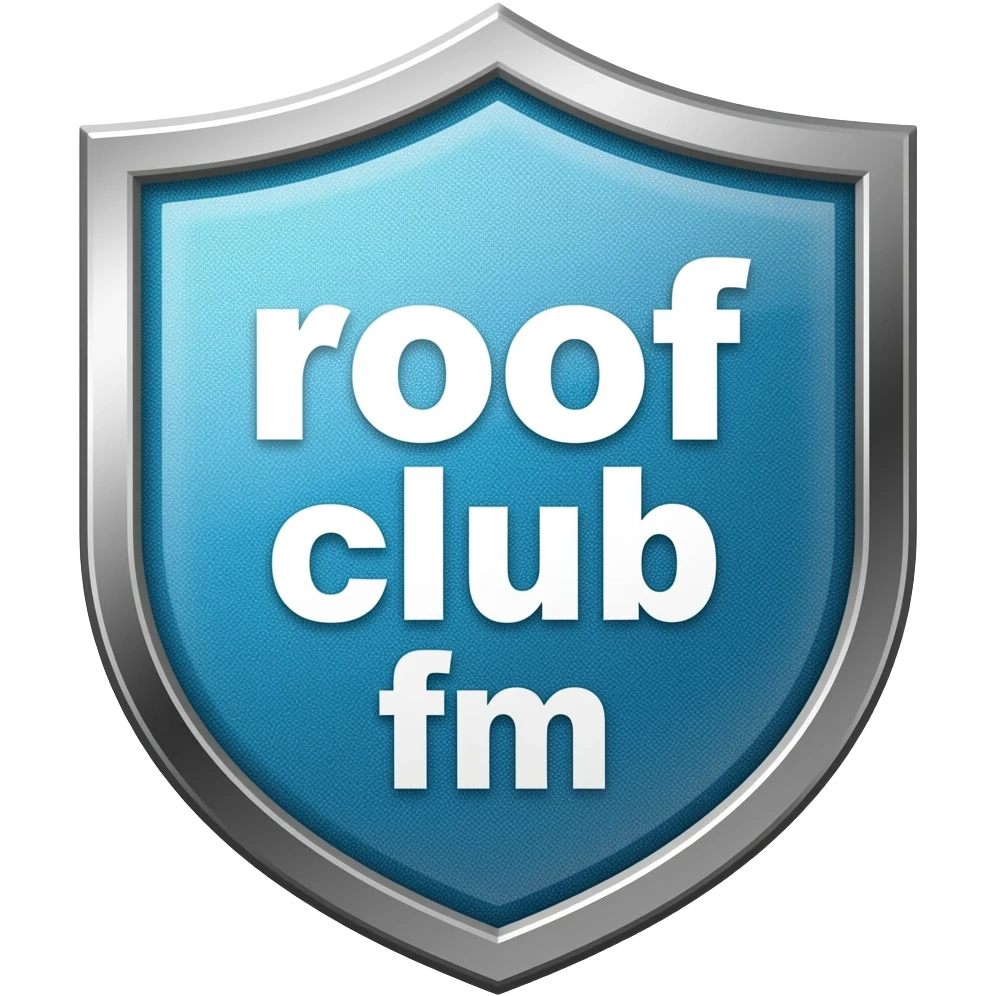 blaues glitzerschild mit aufschrift roof club fm emoji