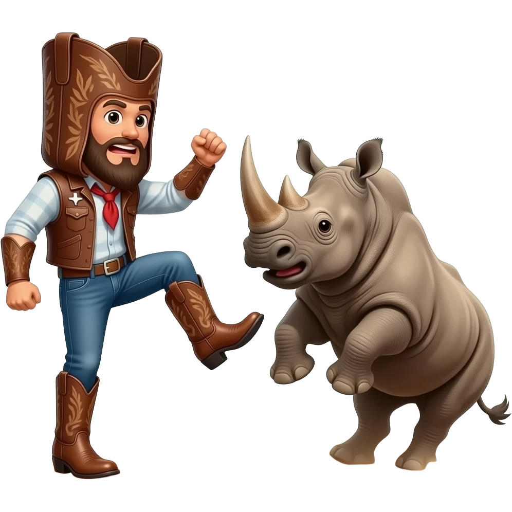 Big texas cowboy boot kicking out a rhino emoji