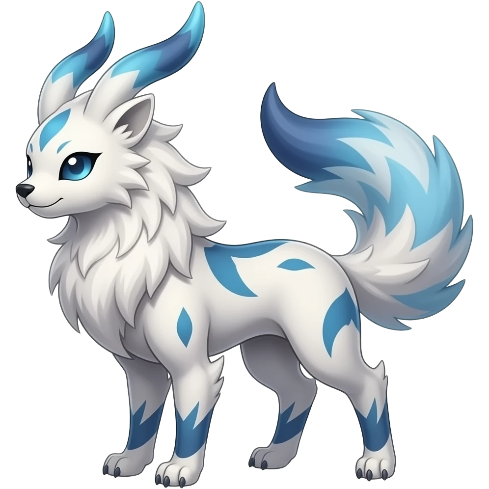 lanky tall elegant oriental feral painted Asian Absol-Glaceon-Sylveon-animal-Fakémon-fusion-hybrid-creature emoji