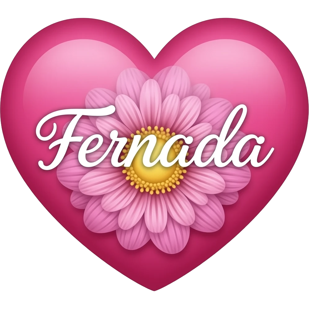 Coração cor pink com flores no meio o nome Fernanda letra linda emoji