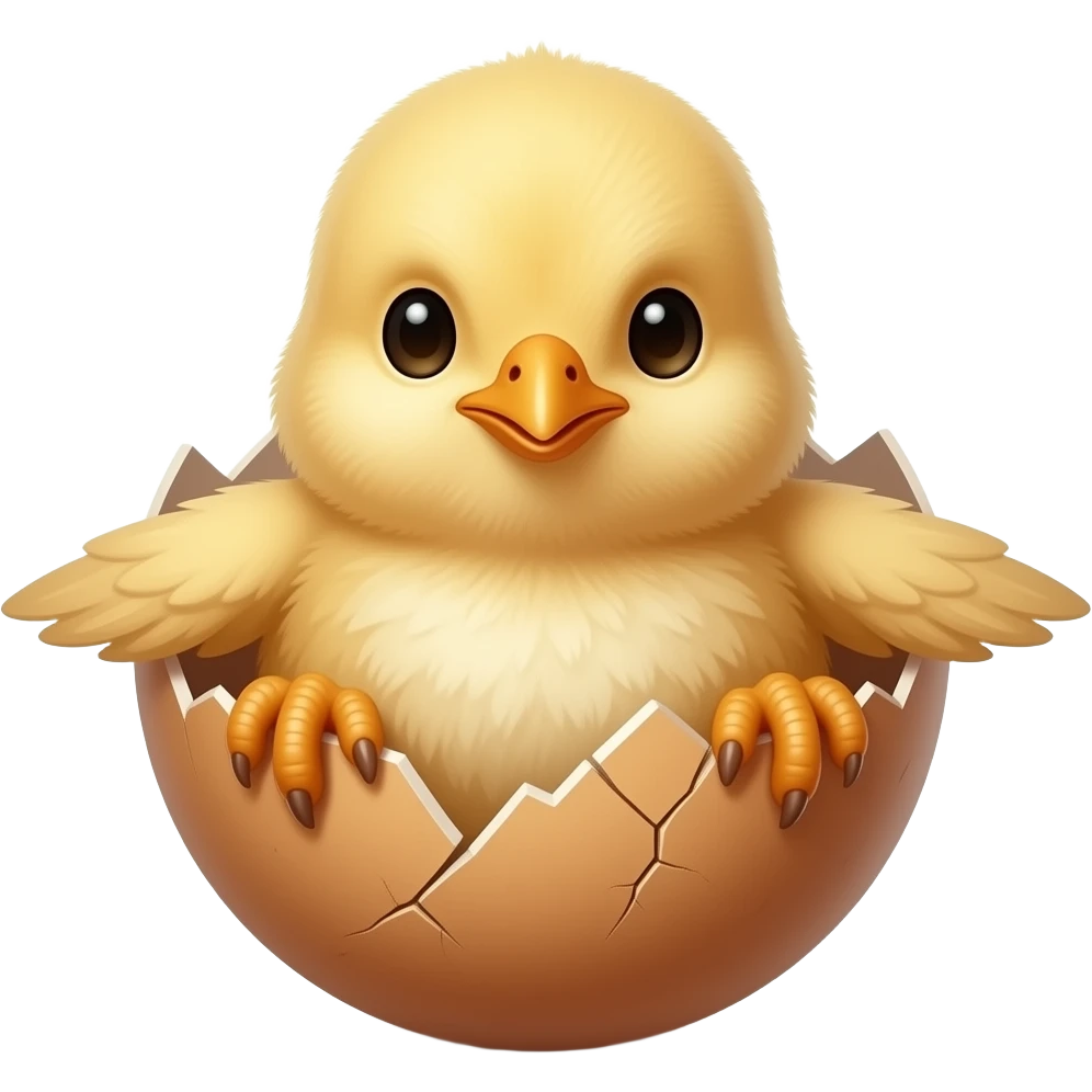The chick sits in the shell of a broken egg, holding on with its wings, with its legs emoji
