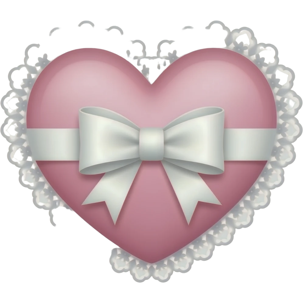 rococo Pastel pink heart with white bow with lace and frills emoji