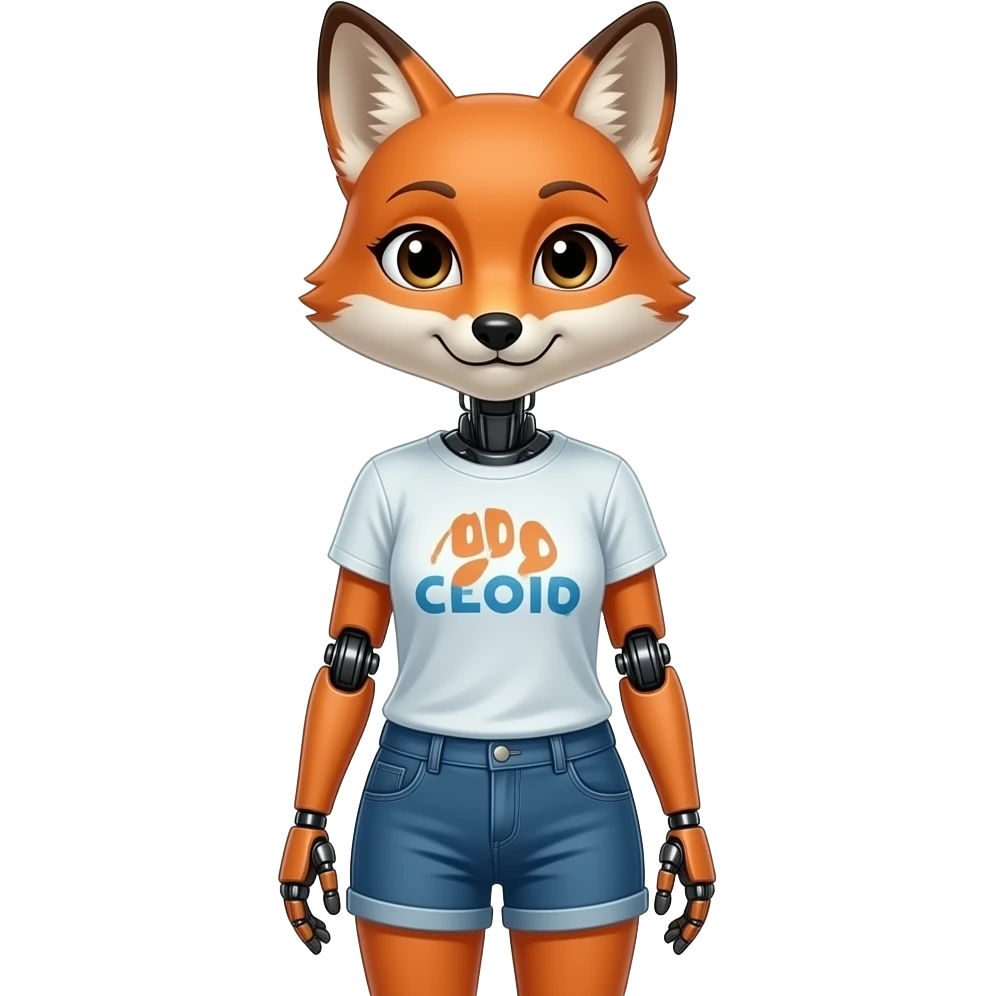A humanoid robot female fox wearing a tee shirt and shorts emoji
