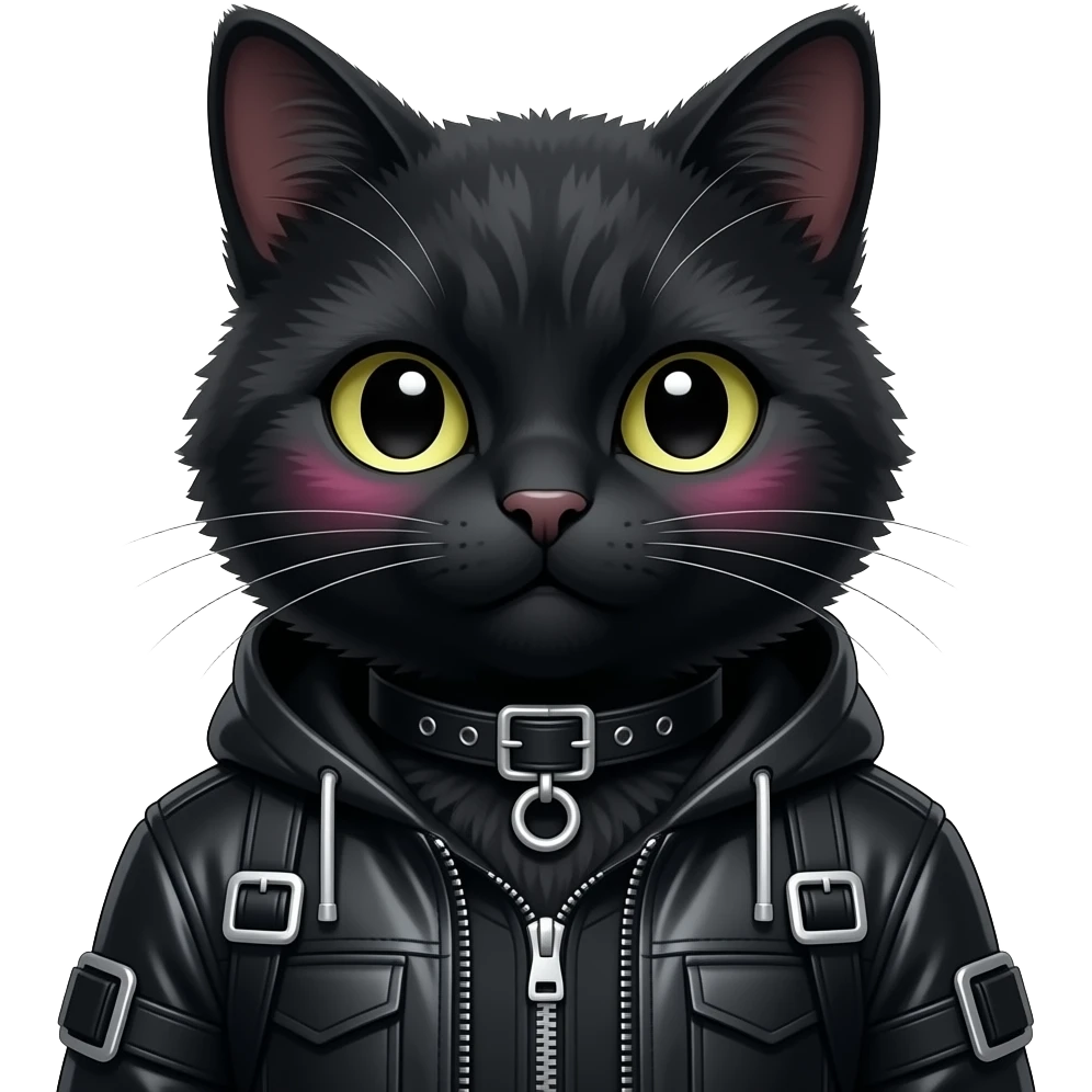 Gorgeous furry gothic dark techwear anime style anthro black cat fursona with blushing face aesthetic and pretty edgy black with collar and harness trending style emoji