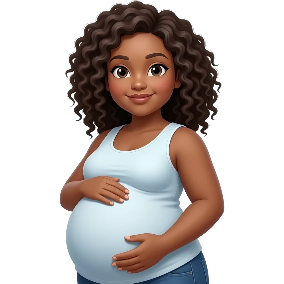 Brown ebony pregnant chubby asian girl with curly hair emoji