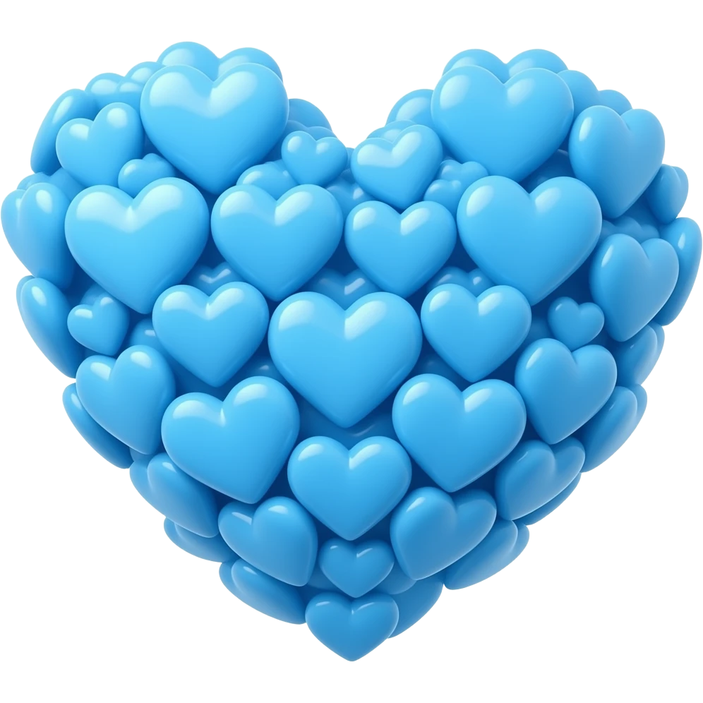 many blue light hearts creating a bigger heart emoji