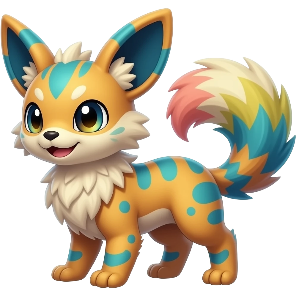 Exotic tropical happy Beautiful pretty cool edgy elegant realistic Feral Rare Fantasy colorful vibrant Vernid-Trico-species-Fakemon-creature by LiLaiRa, random markings, tufted tail, tufted ears, full body  SIMILAR Products  Company  © 2026 851 Inc. Crafted with care in San Francisco emoji