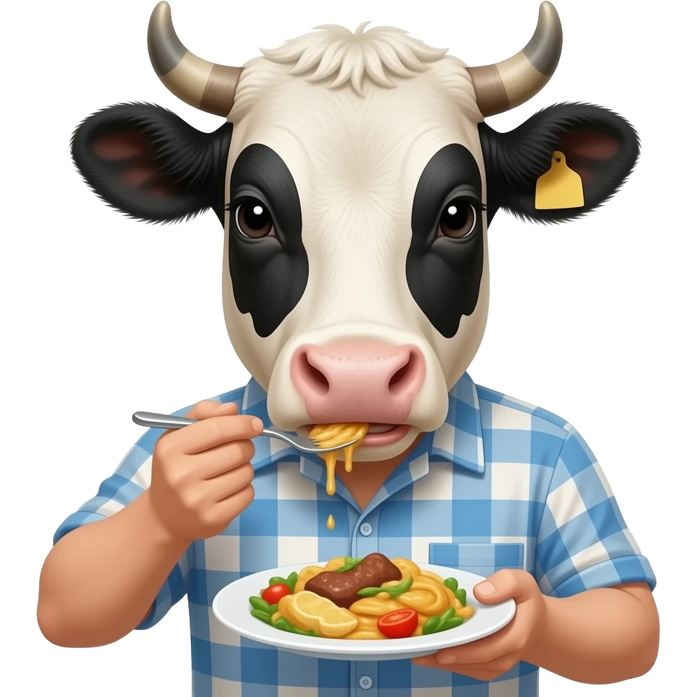 A human eating a plate of a whole cow emoji