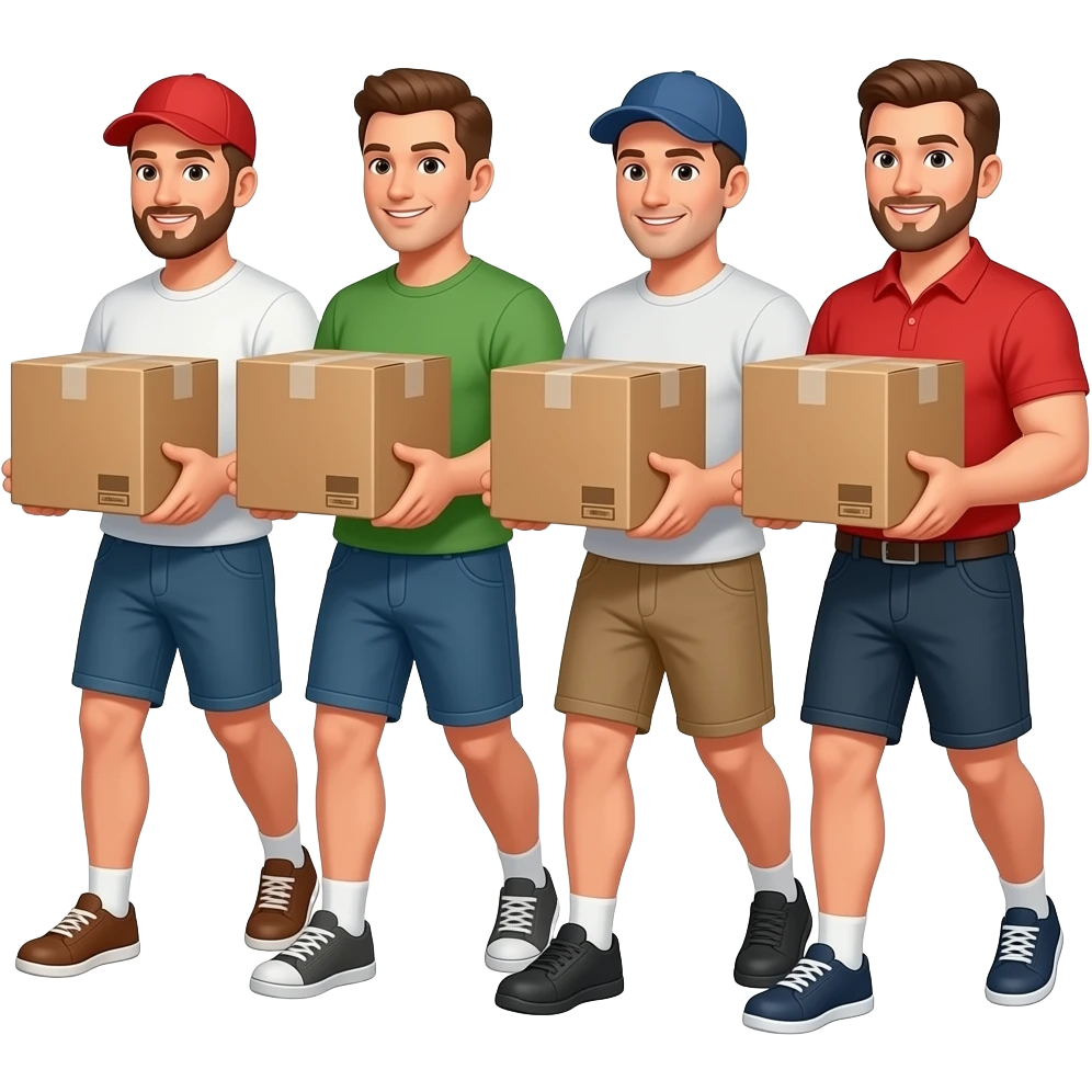Four strong men moving boxes at fast food emoji | AI Emoji Generator