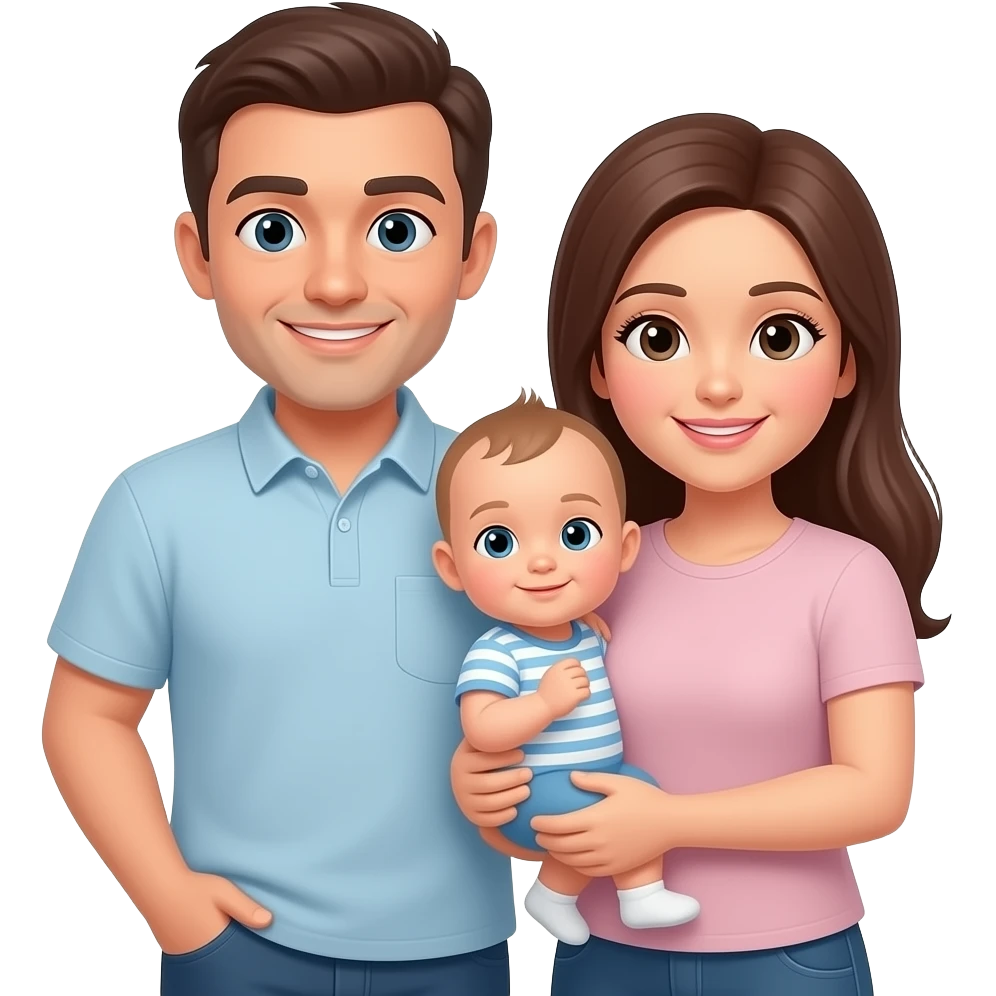 папа и мама желеют малыша в полный рост emoji