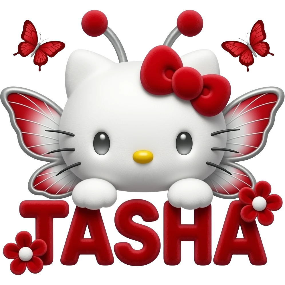 White velvety fur 3D hello kitty head, silver eyes, red silver 3D ...