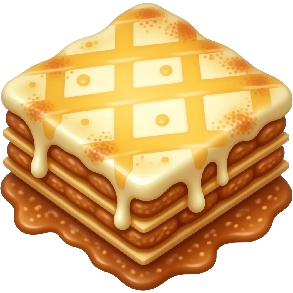 lasaña de carne con mucha besamel y queso por encima emoji