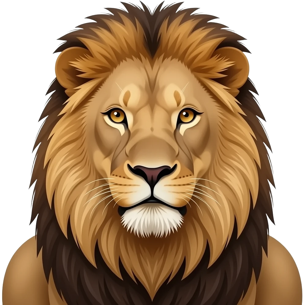 masculine lion, portrait, front face + neck, realistic emoji