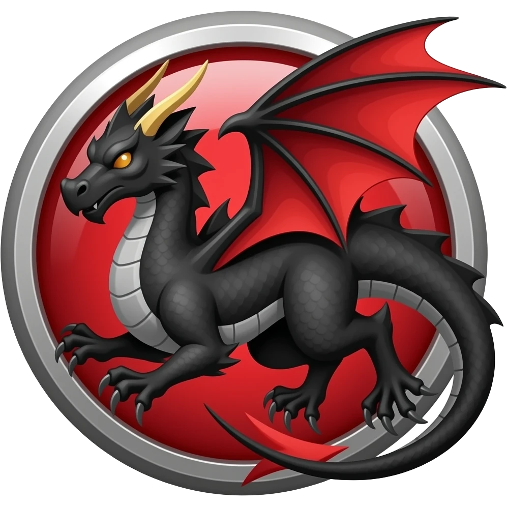 Black and red badge dragon in the middle emoji