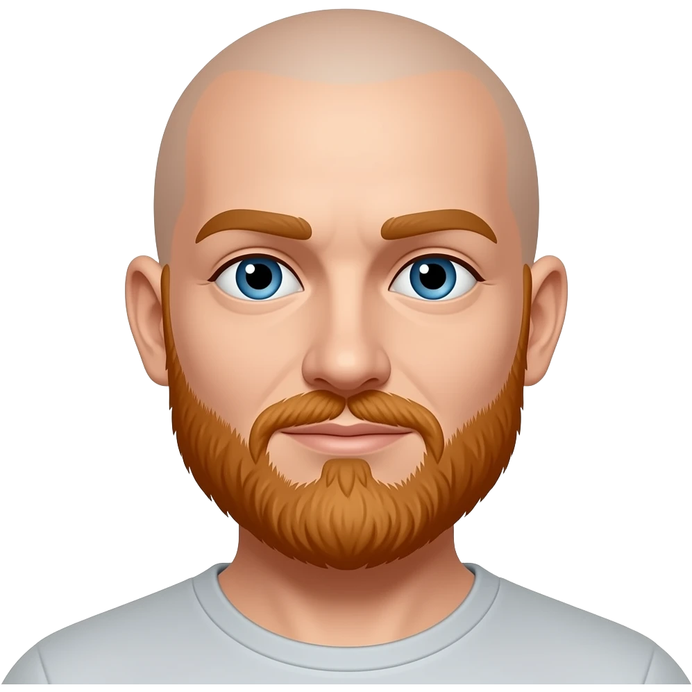 Bald dude emoji with ginger beard and blue eyes emoji