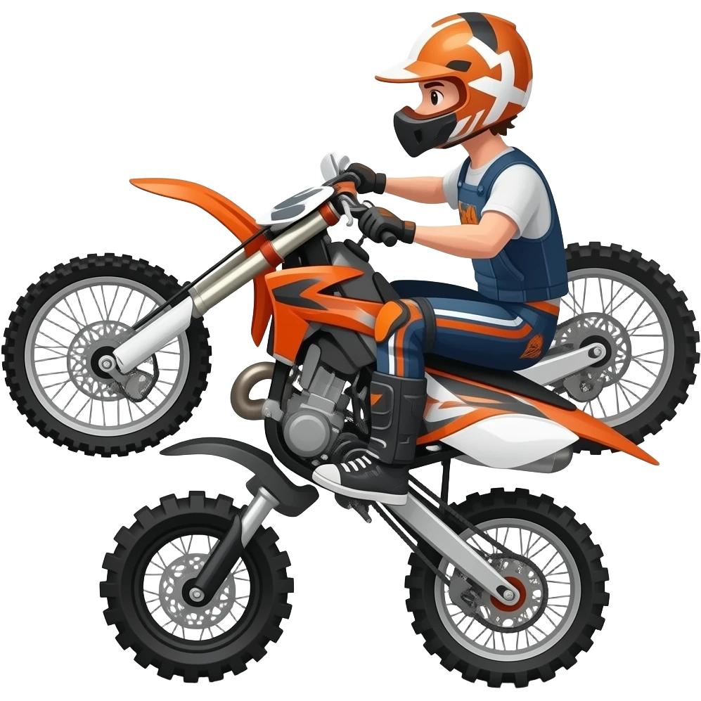Person doing a wheelie on a orange dirt bike emoji