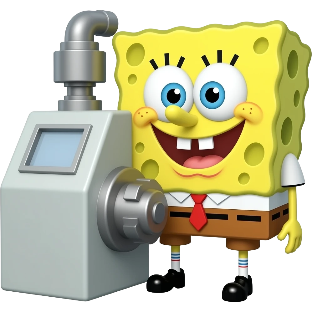 factory machine making Bob esponja emoji