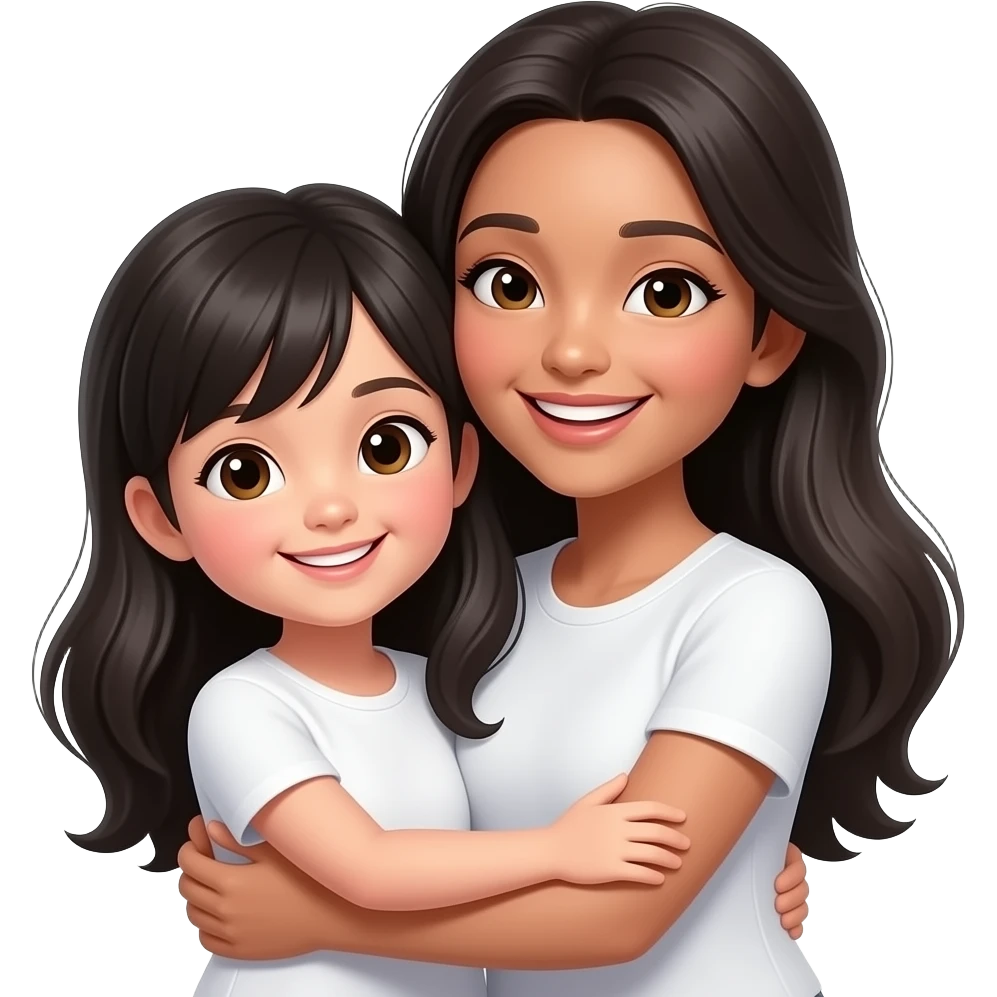Mum and daughter longer black hair smiling hugging emoji