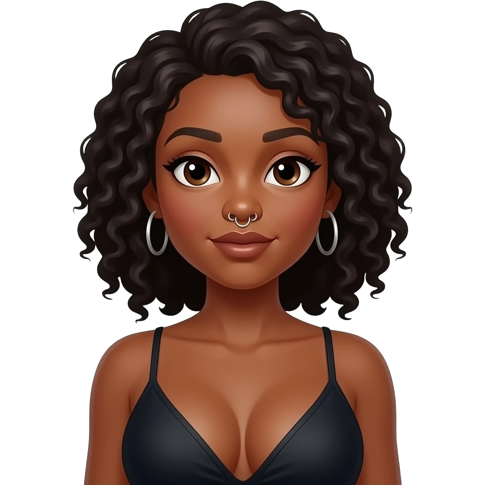 Big boobs black with double nose piercings and bull ring emoji