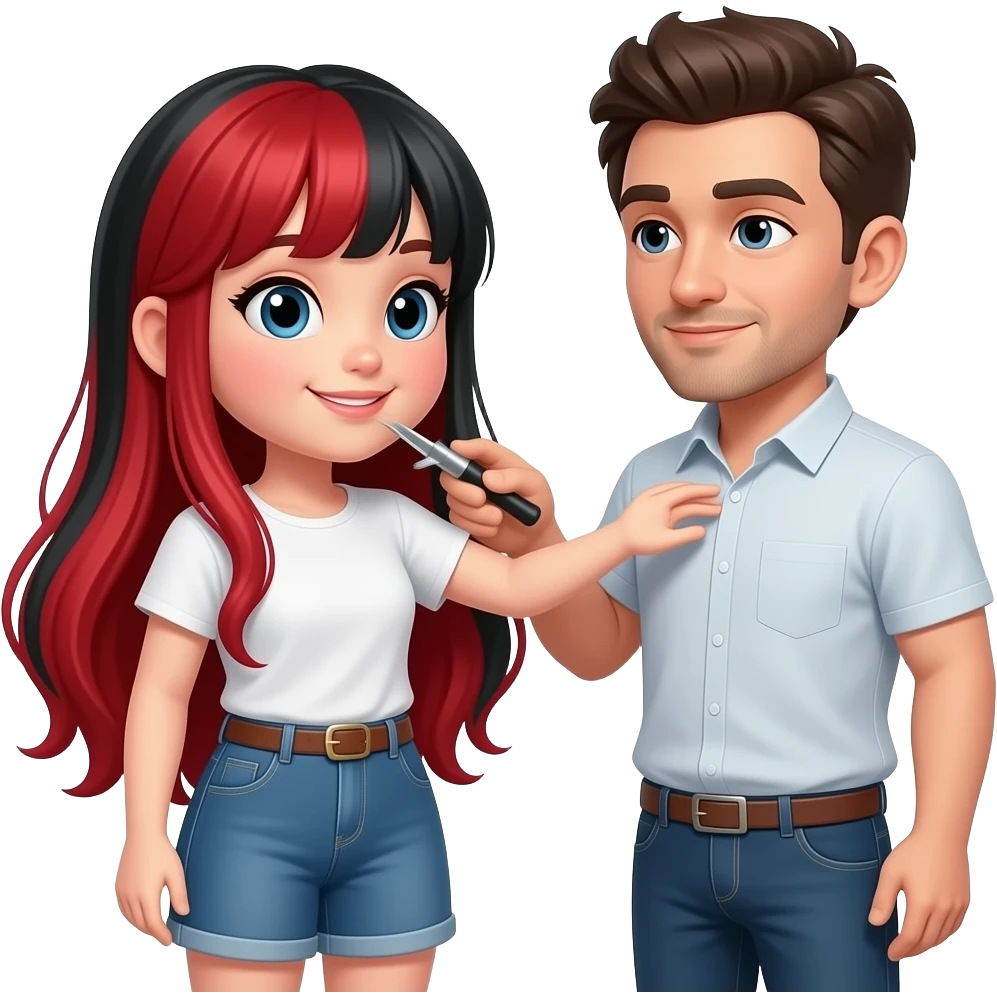 Make the girl have long red and black hair pegging a man emoji