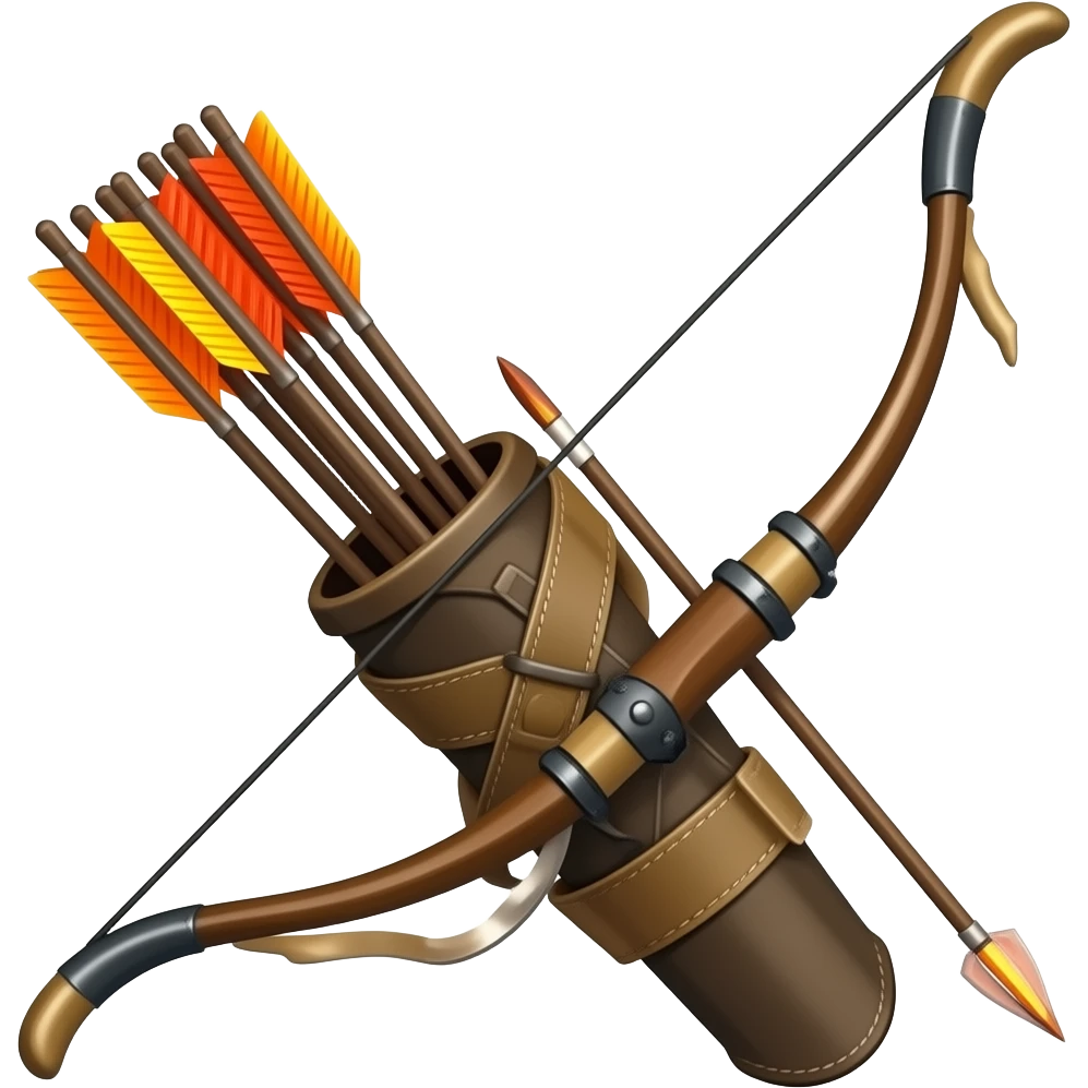 archery bow with quiver and flaming arrows emoji
