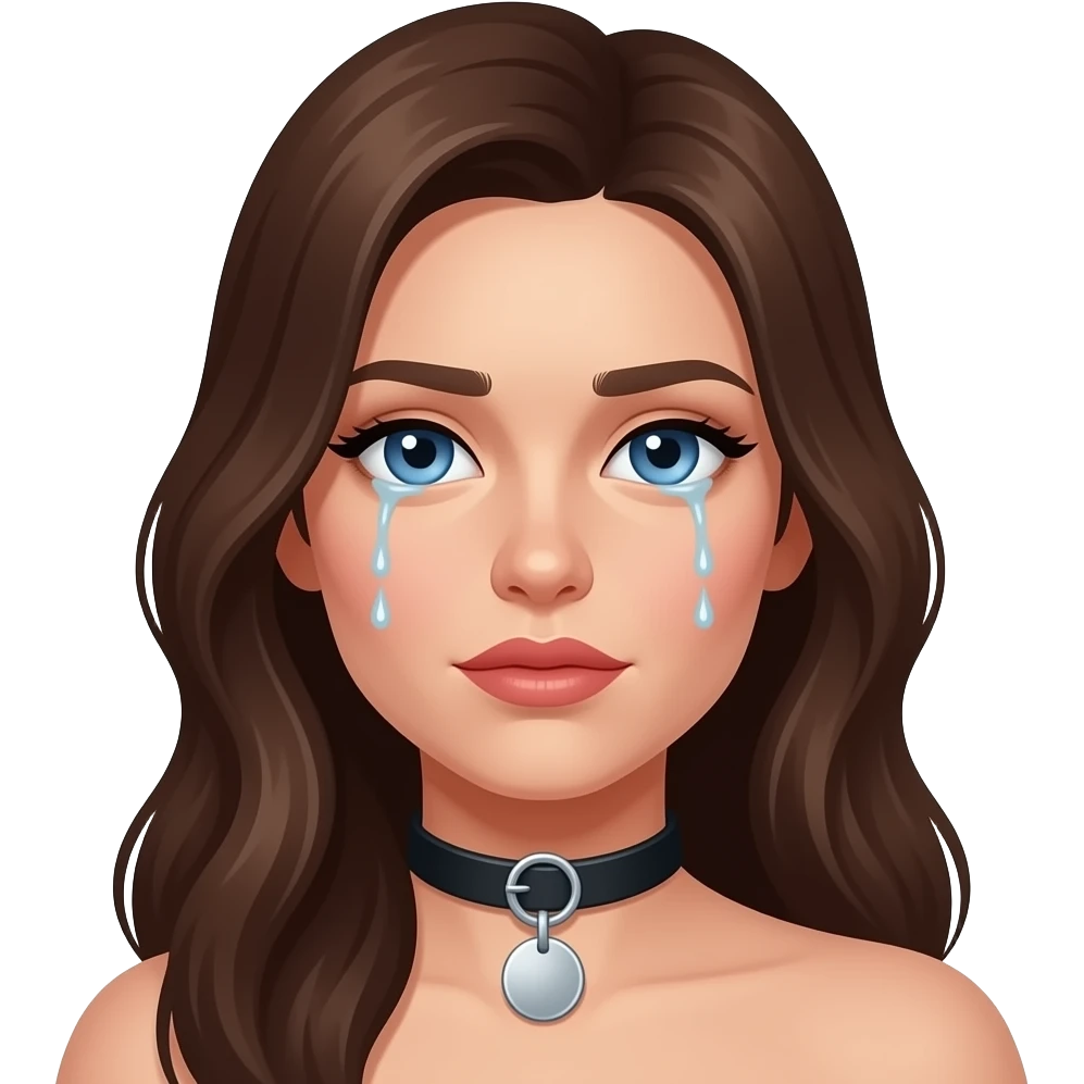 Submissive  brunette Blue Eyes Ukrainian Woman With dog collar and watering eyes for pleasure emoji