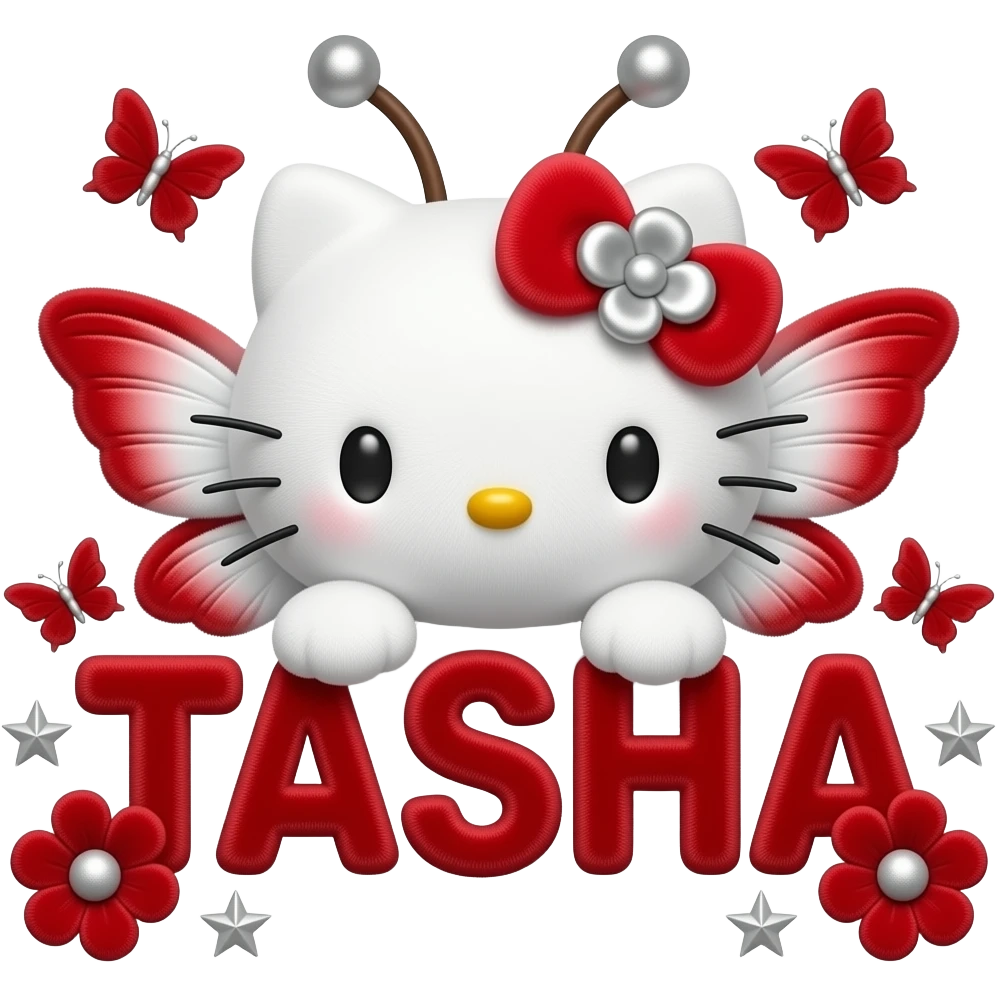 White velvety fur 3D hello kitty head, silver eyes, red silver 3D ...