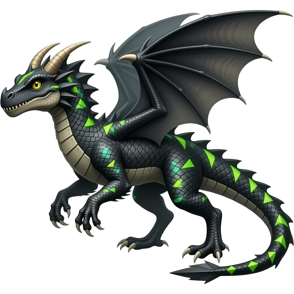 Cool edgy horned frilled black-scaled with neon-colored triangular stripe markings draconic raptorik digitigrade bipedal futuristic fantasy-Cyberpunk- emoji
