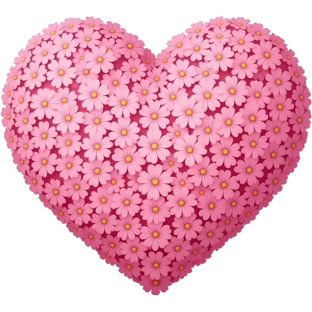 Розовое нежное сердечко полностью сделанное из мелких цветочков emoji