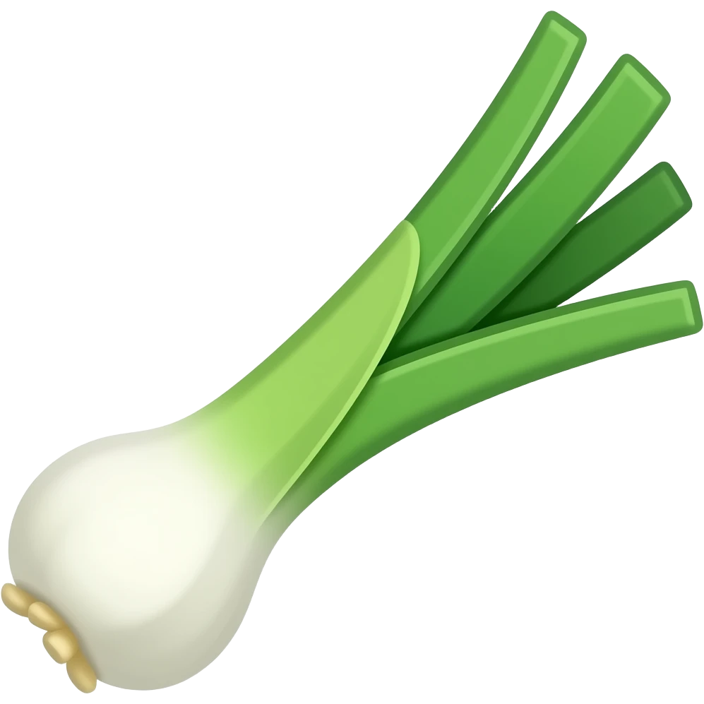 Minimalist flat vector icon of a scallion, simple lines, vibrant green and white colors, isolated on a white background, high quality graphic design emoji